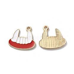 Rack Plating Alloy Enamel Pendants, Light Gold, Teeth Charm, Red, 19x20.5x1.5mm, Hole: 1.5mm(ENAM-P247-06KCG)