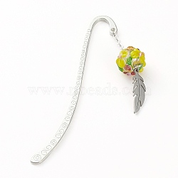 Tibetan Style Alloy Bookmarks, with 201 Stainless Steel Pendants and Handmade Bumpy Lampwork Beads, for DIY Bookmark Making , Yellow, 84mm(AJEW-JK00166-01)