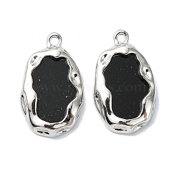 Acrylic Charms, with Alloy Finding, Oval Charms, Black, 26.5x16x4mm, Hole: 2mm(MACR-U007-03B-P)