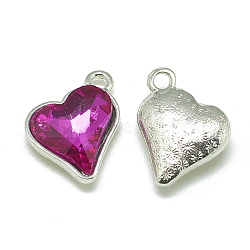 Alloy Glass Pendants, Faceted, Heart, Platinum, Camellia, 17x15x5mm, Hole: 1.5mm(PALLOY-T040-12mm-09)