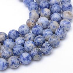 Round Dyed Natural Blue Spot Jasper Bead Strands, 10~11mm, Hole: 1mm, about 37pcs/strand, 15 inch(G-R345-10mm-14)