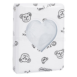 3 Inch PVC Mini Photo Album with Heart Window, Bear Photocard Cellection, Holds up to 40 Photos, Rectangle, White, 110x81x26.5mm, Hole: 4mm(AJEW-WH0324-86B)