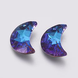 K9 Glass Rhinestone Pendants, Imitation Austrian Crystal, Faceted, Moon, Bermuda Blue, 30x19.5~20x8~9mm, Hole: 1.6mm(X-GLAA-K034-G04)