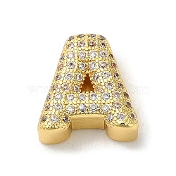 Brass Micro Pave Clear Cubic Zirconia Charms, Real 18K Gold Plated, Letter A, 10.5~13.5x3.5~14x5mm, Hole: 1.8~2x1.8~2.5mm(ZIRC-C009-01G-A)