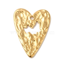 304 Stainless Steel Pendants, Textured Heart Charm, Golden, 33.5x24.5x1.8mm, Hole: 2.3mm(X-STAS-Q309-08G)