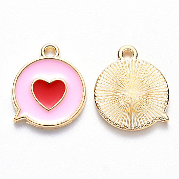 Alloy Enamel Pendants, Flat Message Box with Heart, Light Gold, Pearl Pink, 17x14x1.5mm, Hole: 1.6mm