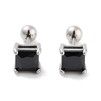 Square 316 Surgical Stainless Steel Pave Cubic Zirconia Ear False Plugs for Women Men, Stainless Steel Color, Black, 7x7mm