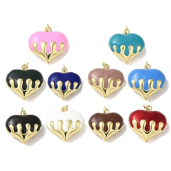 Rack Plating Brass Enamel Pendants, with Jump Ring, Long-Lasting Plated, Lead Free & Cadmium Free, Real 18K Gold Plated, Heart Charm, Mixed Color, 20.5x20.5x10.5mm, Hole: 3mm