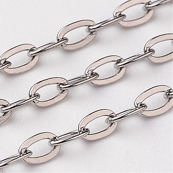 304 Stainless Steel Cable Chains, Decorative Chains, Soldered, Flat Oval, Stainless Steel Color, 3x1.6x0.4mm