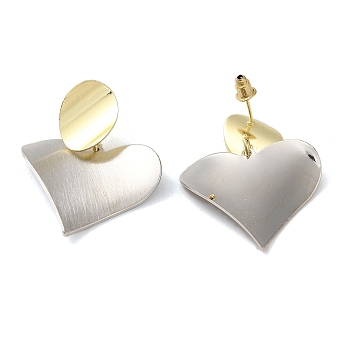Alloy Stud Earrings, Heart, Platinum & Light Gold, 41x31x1mm