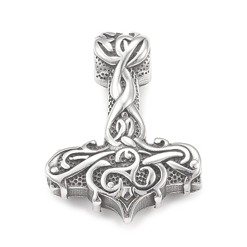 304 Stainless Steel Pendants, Thor's Hammer, Antique Silver, 44x32.5x11.5mm, Hole: 5.5mm