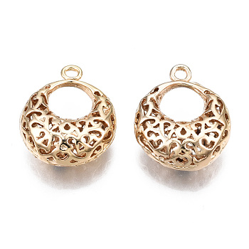 Brass Pendants, Hollow, Nickel Free, Flat Round, Real 18K Gold Plated, 19x16x7mm, Hole: 1.5mm