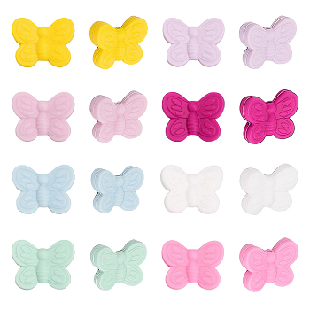 16Pcs 8 Colors Food Grade Eco-Friendly Silicone Beads, Chewing Beads For Teethers, DIY Nursing Necklaces Making, Butterfly, Mixed Color, 20x25x6mm, Hole: 2mm, 2pcs/color