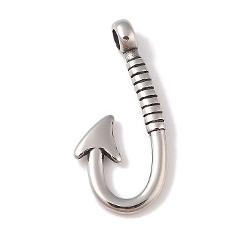 304 Stainless Steel Hook Clasps, Fish Hook Charms, For Leather Cord Bracelets Making, Hook, Polished, Antique Silver, 44x20x7mm, Hole: 4.5mm