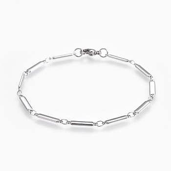 304 Stainless Steel Link Chain Bracelets, with Lobster Claw Clasps, Rectangle, Stainless Steel Color, 8 inch(20.2cm)