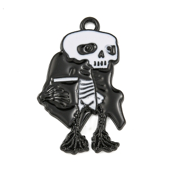 Halloween Alloy Enamel Pendants, Black, Skeleton Charm, Black, 32x20x2mm, Hole: 1.8mm