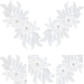 Polyester Embroidered Floral Lace Collar, Neckline Trim Clothes Sewing Applique Edge, with ABS Plastic Imitation Pearl, White, 180x360x6mm