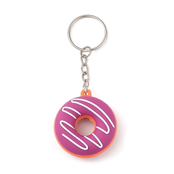 Alloy Keychains, with PVC Pendants, Donut, Camellia, 9.8cm