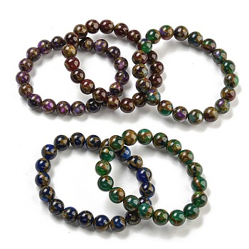 Round Synthetic Gold Clinquant Stone Stretch Bracekets, Dyed Bracekets for Men Women, Mixed Color, Inner Diameter: 2 inch(5cm)