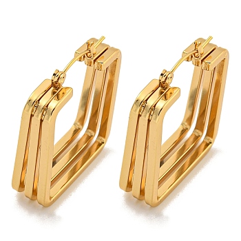 202 Stainless Steel Square Multi Layered Hoop Earrings, with 304 Stainless Steel Pins for Women, Golden, 30.5x8mm