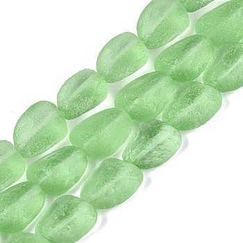Frosted Handmade Lampwork Beads Strands, Nuggets, Pale Green, 14~15x11~12x6~8mm, Hole: 0.8~1.5mm, about 30pcs/strand, 15.75~17.13 inch(40~43.5cm)