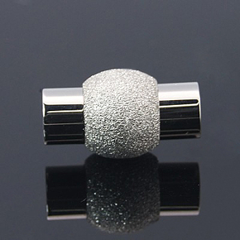 304 Stainless Steel Textured Magnetic Clasps with Glue-in Ends, Oval, Silver Color Plated & Stainless Steel Color, 19x11mm, Hole: 6mm
