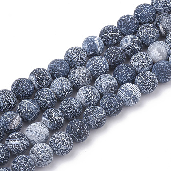 Natural Weathered Agate Beads Strands, Dyed, Frosted, Round, Prussian Blue, 8mm, Hole: 1mm, about 48pcs/strand, 14 inch