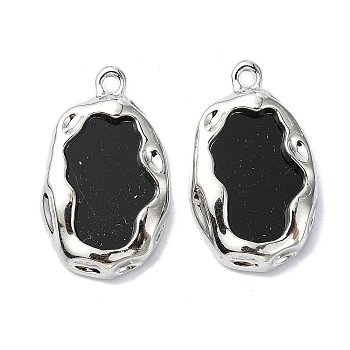 Acrylic Charms, with Alloy Finding, Oval Charms, Black, 26.5x16x4mm, Hole: 2mm