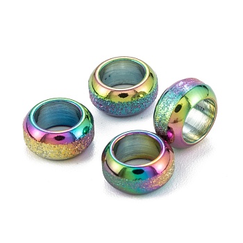 Ion Plating(IP) Frosted 201 Stainless Steel European Beads, Rondelle, Rainbow Color, 8x4mm, Hole: 5mm