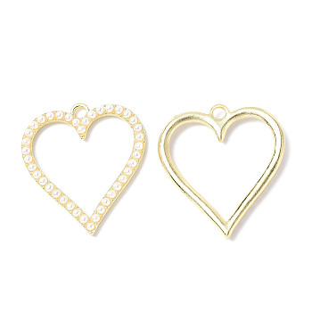 Alloy Pendants, with ABS Plastic Imitation Pearl, Rack Plating, Lead Free & Cadmium Free & Nickel Free, Heart cHARM, Light Gold, 33.5x30x3mm, Hole: 3mm