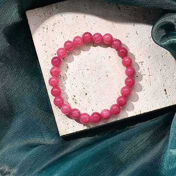 Natural Dyed Agate Imitation Rhodochrosite Beaded Stretch Bracelets for Women Men, Inner Diameter: 2-1/8 inch(5.5cm)