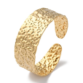 304 Stainless Steel Texured Flat Cuff Bangle for Women, Real 18K Gold Plated, Inner Diameter: 2-1/8 inch(5.3cm)