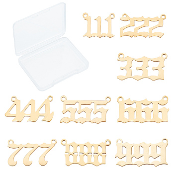 Stainless Seel Pendants, Number 1~9, Golden, 11.5~12x15~22x1mm, Hole: 1.4mm, 9pcs/box