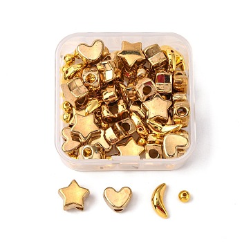 60Pcs 4 Style CCB Plastic Beads, Heart, Moon, Round, Star, Golden, 15pcs/style