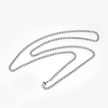 304 Stainless Steel Necklaces, with Clasps, Wheat Chain Necklaces, Stainless Steel Color, 27.63 inch(70.1cm), 3.8mm