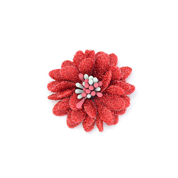 Non-Woven Fabric Flowers,  with Glitter Powder, for DIY Headbands Flower, Clothing, Shoes, Hats Accessories, Red, 40x45x20mm
