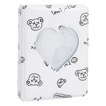 3 Inch PVC Mini Photo Album with Heart Window, Bear Photocard Cellection, Holds up to 40 Photos, Rectangle, White, 110x81x26.5mm, Hole: 4mm