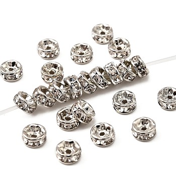 Brass Rhinestone Spacer Beads, Grade AAA, Straight Flange, Nickel Free, Platinum Metal Color, Rondelle, Crystal, 5x2.5mm, Hole: 1mm