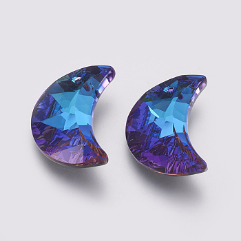K9 Glass Rhinestone Pendants, Imitation Austrian Crystal, Faceted, Moon, Bermuda Blue, 30x19.5~20x8~9mm, Hole: 1.6mm