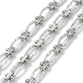 304 Stainless Steel Oval & Knot Link Chains, Unwelded, with Spool, Stainless Steel Color, 12x6x1.5mm, 7x6x4mm, 5m/roll