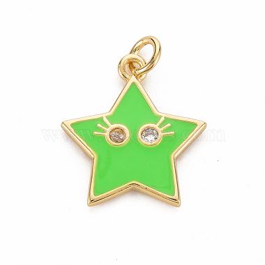 Real 16K Gold Plated Lime Star Brass+Cubic Zirconia+Enamel Pendants