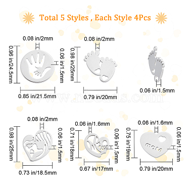 20Pcs 5 Style Mother's Day 304 Stainless Steel Pendants(STAS-SC0004-09)-2