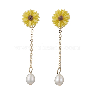 Yellow Flower Pearl Stud Earrings