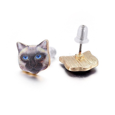 Real 14K Gold Plated Alloy Kitten Stud Earrings(EJEW-G148-01G-05)-2