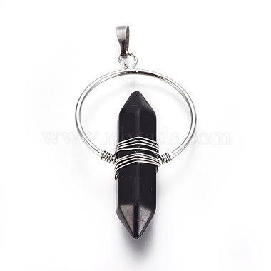 Natural Obsidian Wire Wrapped Pointed Big Pendants(G-L520-I05-P)-2