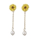 Natural Pearl & Resin Sunflower Dangle Stud Earrings(EJEW-JE05692-02)-1