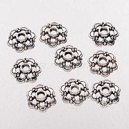 6-Petal Filigree Flower Tibetan Silver Bead Caps, Lead Free & Nickel Free & Cadmium Free, Antique Silver, about 13.5mm in diameter, Hole: 2mm(X-AA0502-NF)