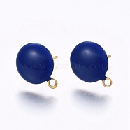Ion Plating(IP) 304 Stainless Steel Stud Earring Findings, with Loop, Enamel, Flat Round, Golden, Blue, 12.5x10x2mm, Hole: 1.2mm, Pin: 0.8mm(X-STAS-P203-A03-02)