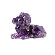 Gold Foil Resin Lion Display Decoration, with Natural Amethyst Chips inside Statues for Home Office Decorations, 80x50mm(PW-WG72263-09)