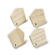 Ash Wood Stud Earring Findings, with 304 Stainless Steel Pin, Pentagon, 21.5x19mm, Hole: 2mm, Pin: 0.7mm(EJEW-N017-011D)